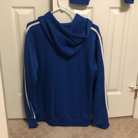 Mens Blue Hoodie & Jogger Set with white stripes (Size Medium) - Picture 6 of 7